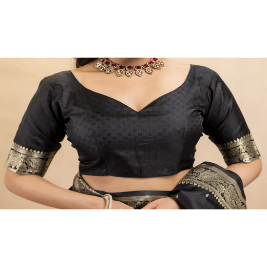 Black Silk Woven Banarasi Saree - Image 2