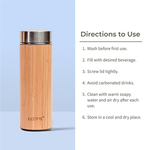 Ecotyl Bamboo Stainless Steel Insulated Flask With Strainer - 450 ml - Image 4