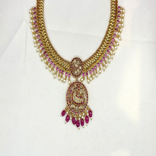 Matte finishing jalebi With green pendent Peacock Short Necklace - Image 2