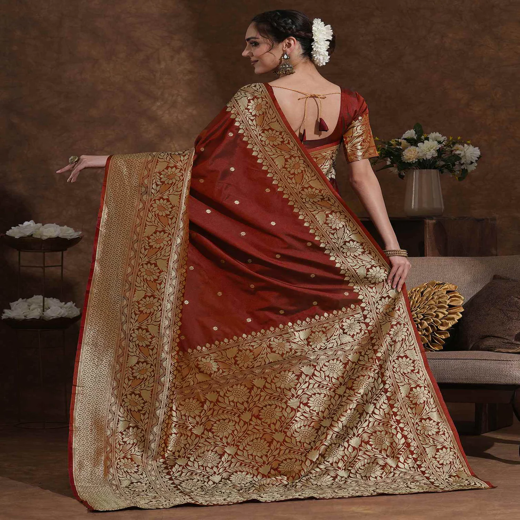 Maroon Silk Woven Kanjivaram Saree - Image 4