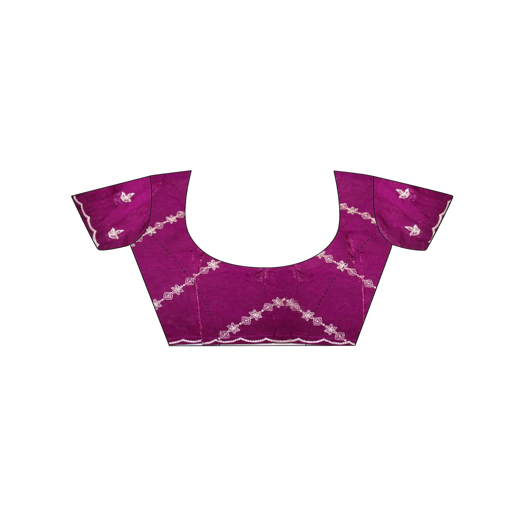 Magenta Tissue Silk Embroidery Saree - Image 2