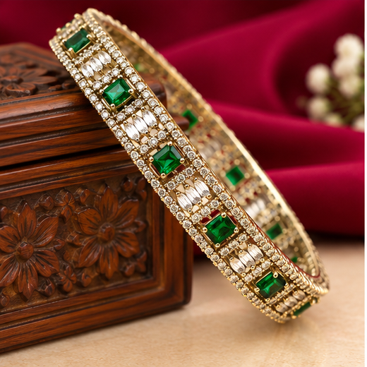 Victorian Finishing American Stones With Green Stones Bangle - Image 3