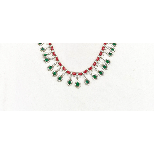 Victorian finishing American Diamond and corals stones Short Necklace - Image 2