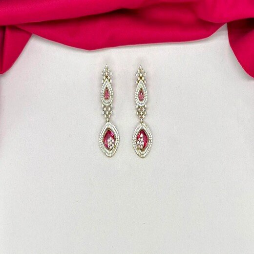 American Diamond Cubic Zirconia With Red stone Short Necklace - Image 2