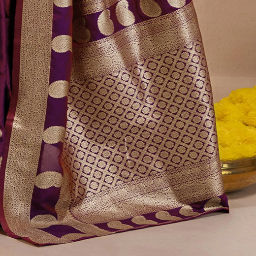 Purple Silk Woven Banarasi Saree - Image 3