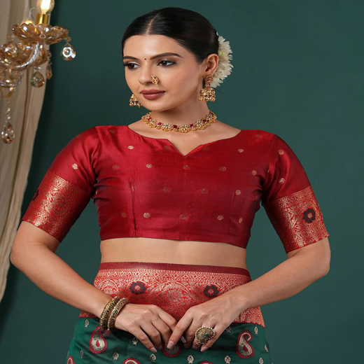 Dark Green Silk Woven Banarasi Saree - Image 2