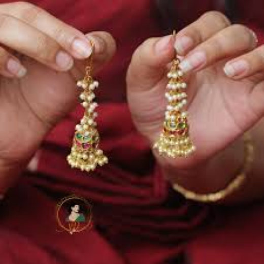 Matte Finish Multi-Stone Pearl Jhumka Earrings | Artificial Jewellery - Image 2