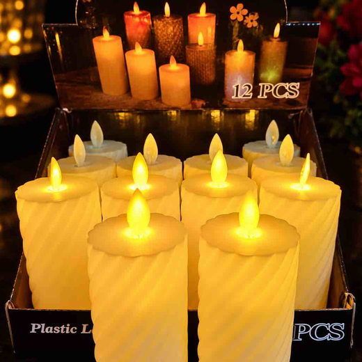 12 Piece Box Designer Candle Set With Flickering Wick (Size: 13 CM)
