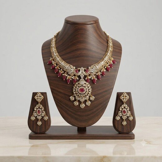 Victorian finishing floral elephant design with Red beads Short Necklace - Image 3