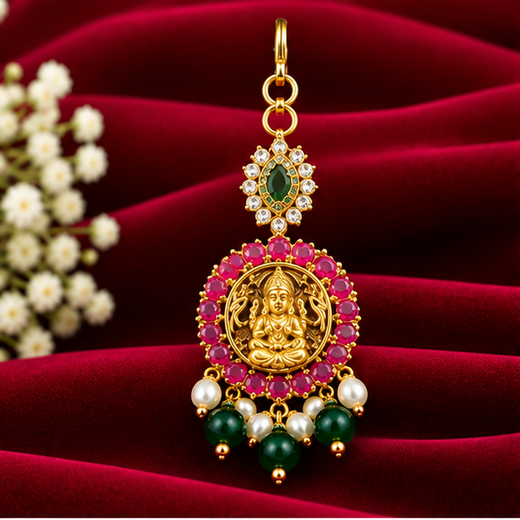 Jadau Kundan Finishing Floral Design With Golden Balls Maang Tikka