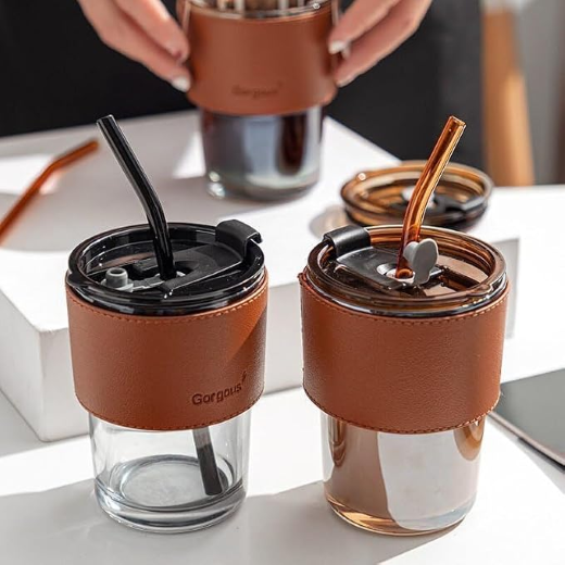 Glass Mug With Straw and Cover 400ML