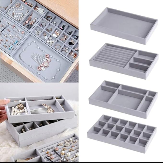 Velvet Jewellery Tray Organiser Set of 4 - Image 4