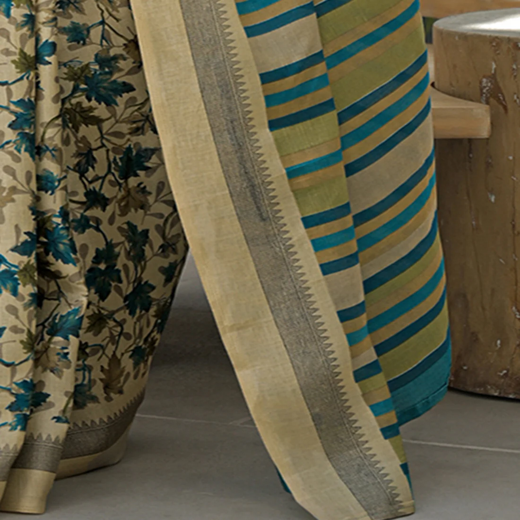 Beige Khadi Printed Saree - Image 3