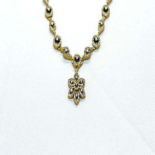 Matte finishing Flower Designed with white Stone's Short Necklace - Image 2