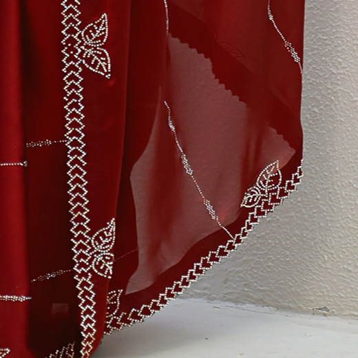 Maroon Silk Stone Work Swarovski Saree - Image 3