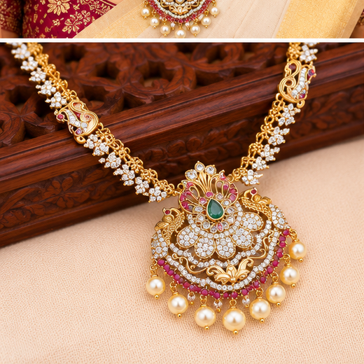 Matte finishing AD stones and floral design Long Haram - Image 3