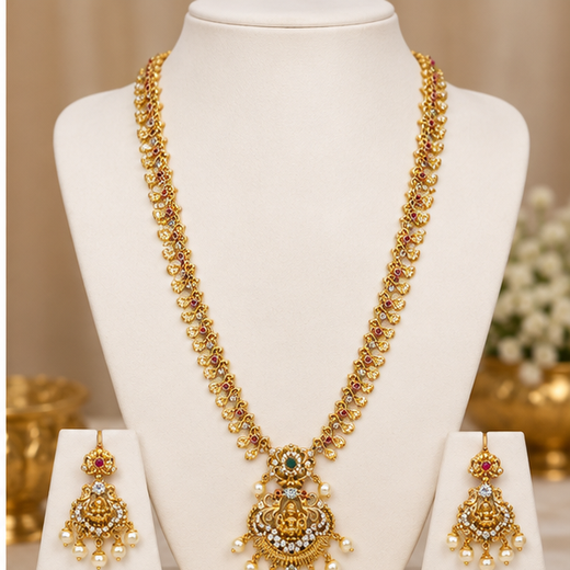 Matte finishing Lord Lakshmi with multi colors Long necklace