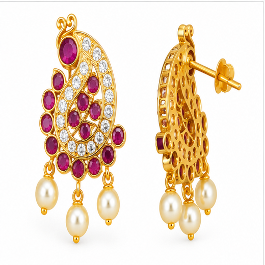 Kempu-Stone's With Peacock Designed Earring - Image 3