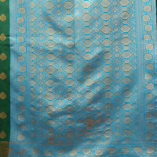Dark Green Silk Woven Banarasi Saree - Image 3