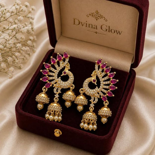 Peacock Design Earrings With Cubic Zirconia | Artificial Jewellery