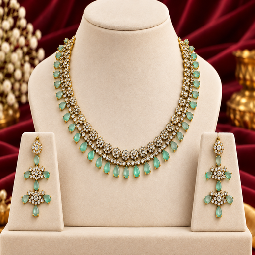 Victorian Short Necklace Designed With Mint-Green Stone's - Image 4