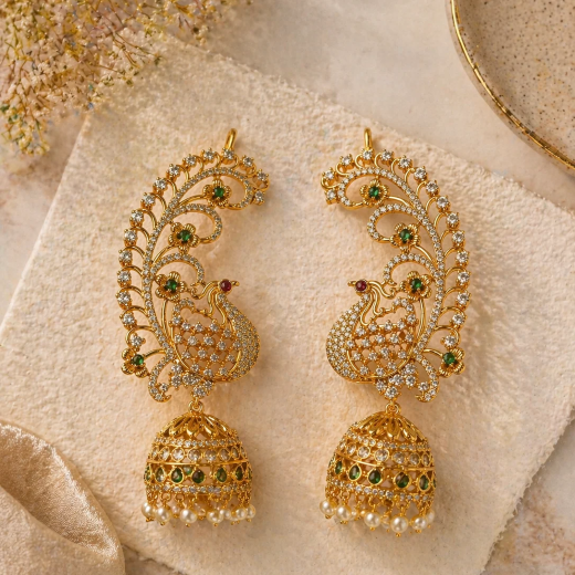Gold Earcuff Jhumakas - Image 3