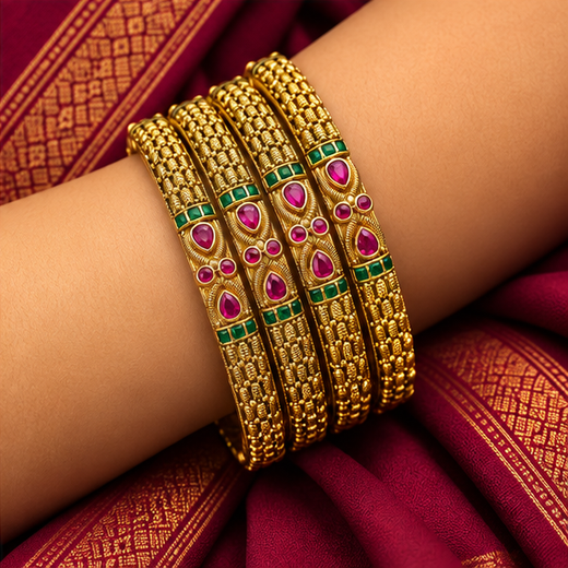 Nakshi Finishing With Pink Stone Bangle - Image 4