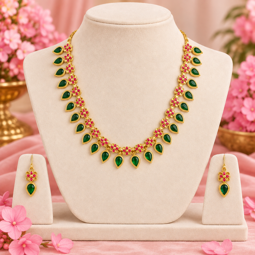Matte finishing Green Mango Design Kerala Palakka Short Necklace - Image 3