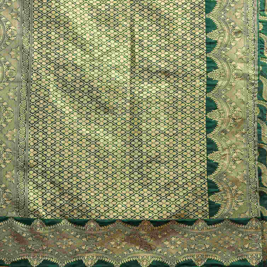 Dark Green Silk Woven Banarasi Saree - Image 3