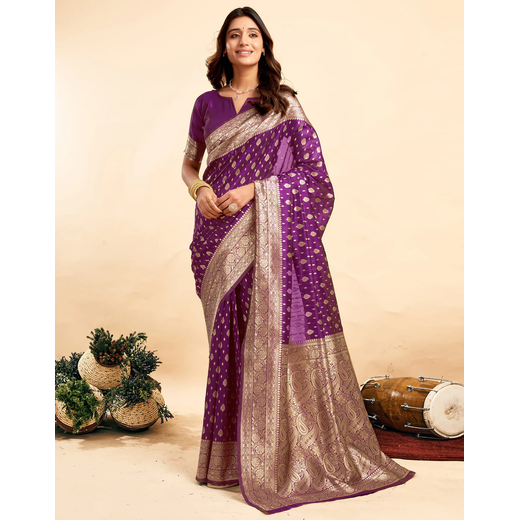 Dark Purple Silk Woven Banarasi Saree