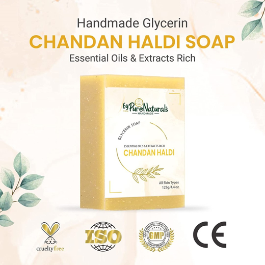 Organic, Mesmerizing, and Natural Glycerin Made Chandan Haldi Soap For Men Women Pack of 2 - Image 2