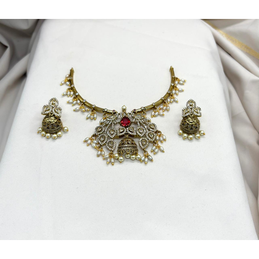 Victorian AD stones with Red Stone Short Necklace