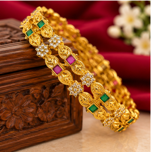 Matte Finishing With Star Designed And Lord Lakshmi Bangle - Image 3