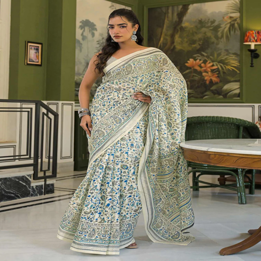 Beige Khadi Printed Saree