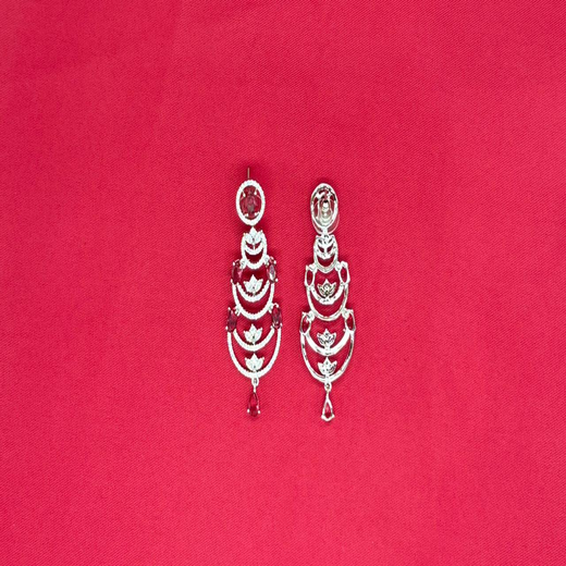 Silver Short Necklace with Red stones - Image 3
