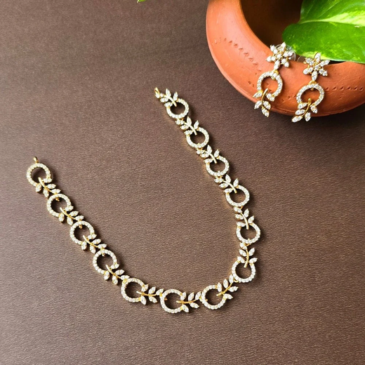 Zircon stones in a floral and leaf-inspired motif short Necklace - Image 3
