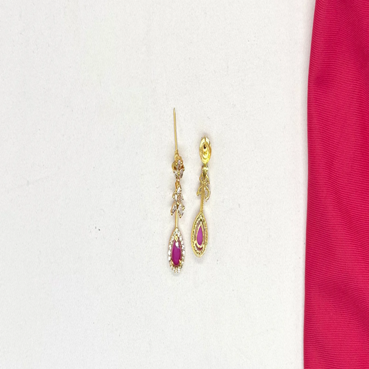 Matte finishing Floral Zircon & Ad Stones pink Short Necklace - Image 2