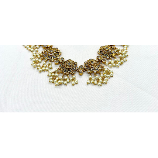 Gold finishing Flower Designed White Stones Short Necklace - Image 2