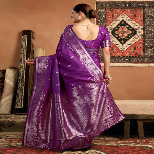Purple Silk Woven Banarasi Saree - Image 4