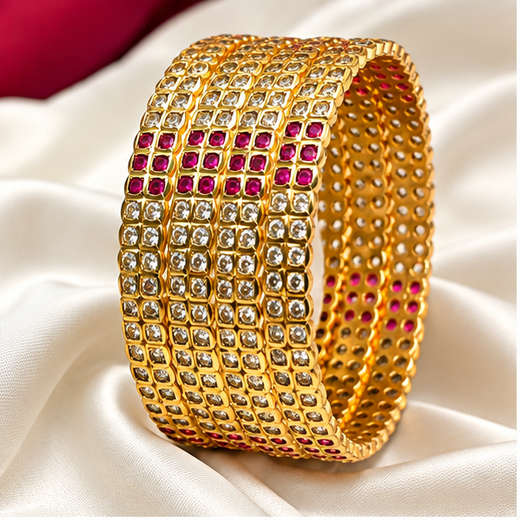 Pure Panchaloham White And Red Stones 4 bangles