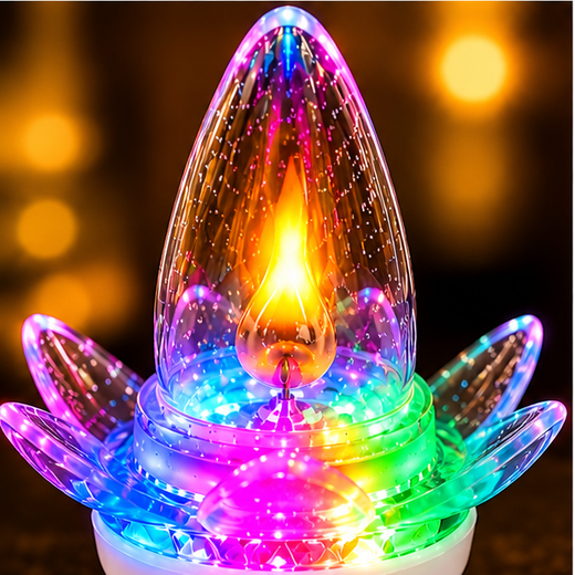 Flower Design LED Flickering Plug In Night Lamp (Size: 12cm) - Image 3