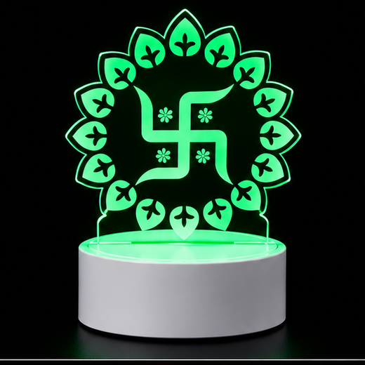 Trans Sheet Multicolour Lighting Swastik Night Lamp (Size: 10*6.5 Cm)