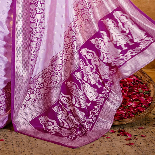 Light Pink Crepe Silk Foil Printed Saree - Image 3