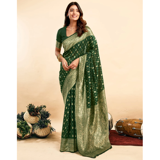 Dark Green Silk Woven Banarasi Saree