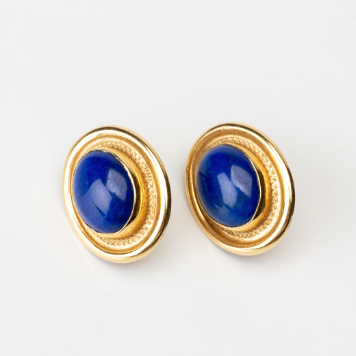 Vintage Blue Moissanite Stone carved gold-tone clip-on earring