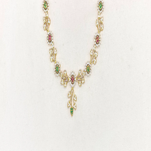 Matte finishing flower design with multi stones and short Necklace - Image 2