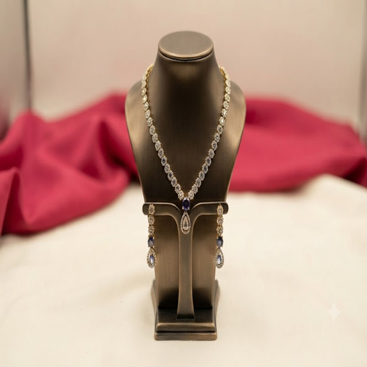 Victorian finishing floral design American Diamonds with Purple Stone Short Necklace