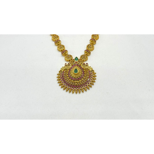 Elegant Emerald Stone Peacock Short Necklace - Image 2