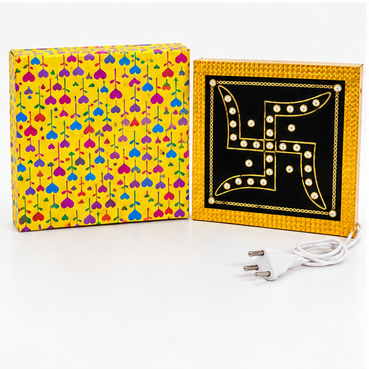 Golden Swastik Wall Hanging With Multicolour Lighting (Size: 20*20 Cm) - Image 4