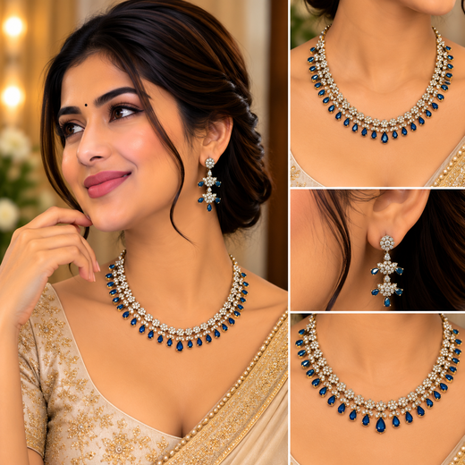 Victorian Short Necklace Designed With Blue Stone's - Image 4